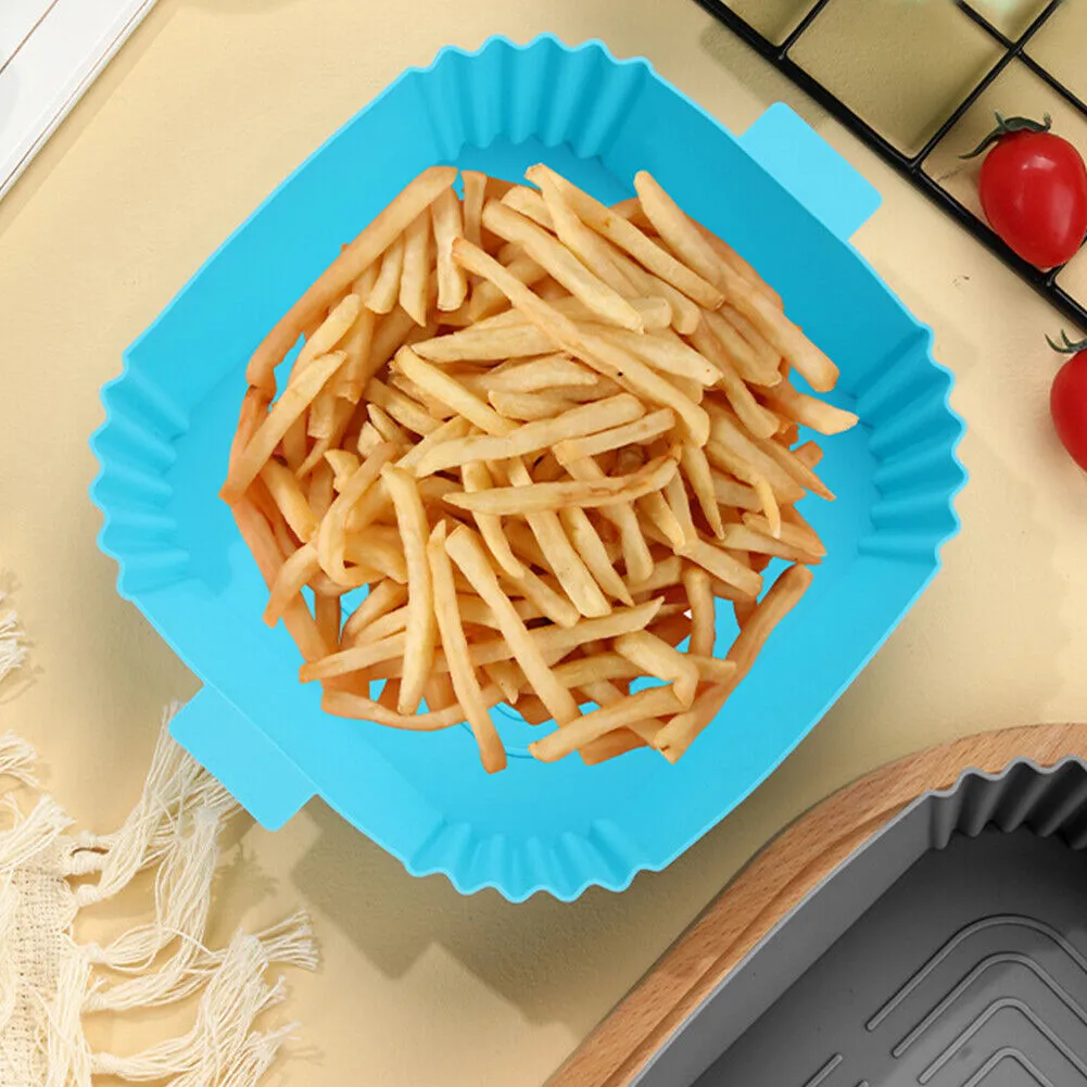 US 1-2 Pack Air Fryer Silicone Pot Liners Food Non Stick Basket Oven Baking Tray