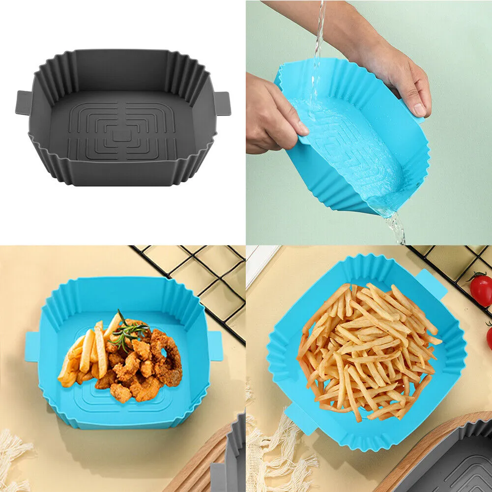 US 1-2 Pack Air Fryer Silicone Pot Liners Food Non Stick Basket Oven Baking Tray