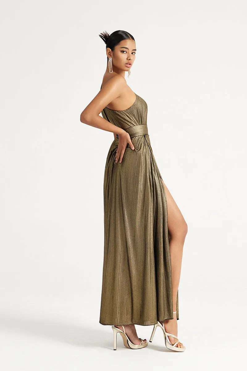 Vintage Gold Slanted Shoulder Light Dress