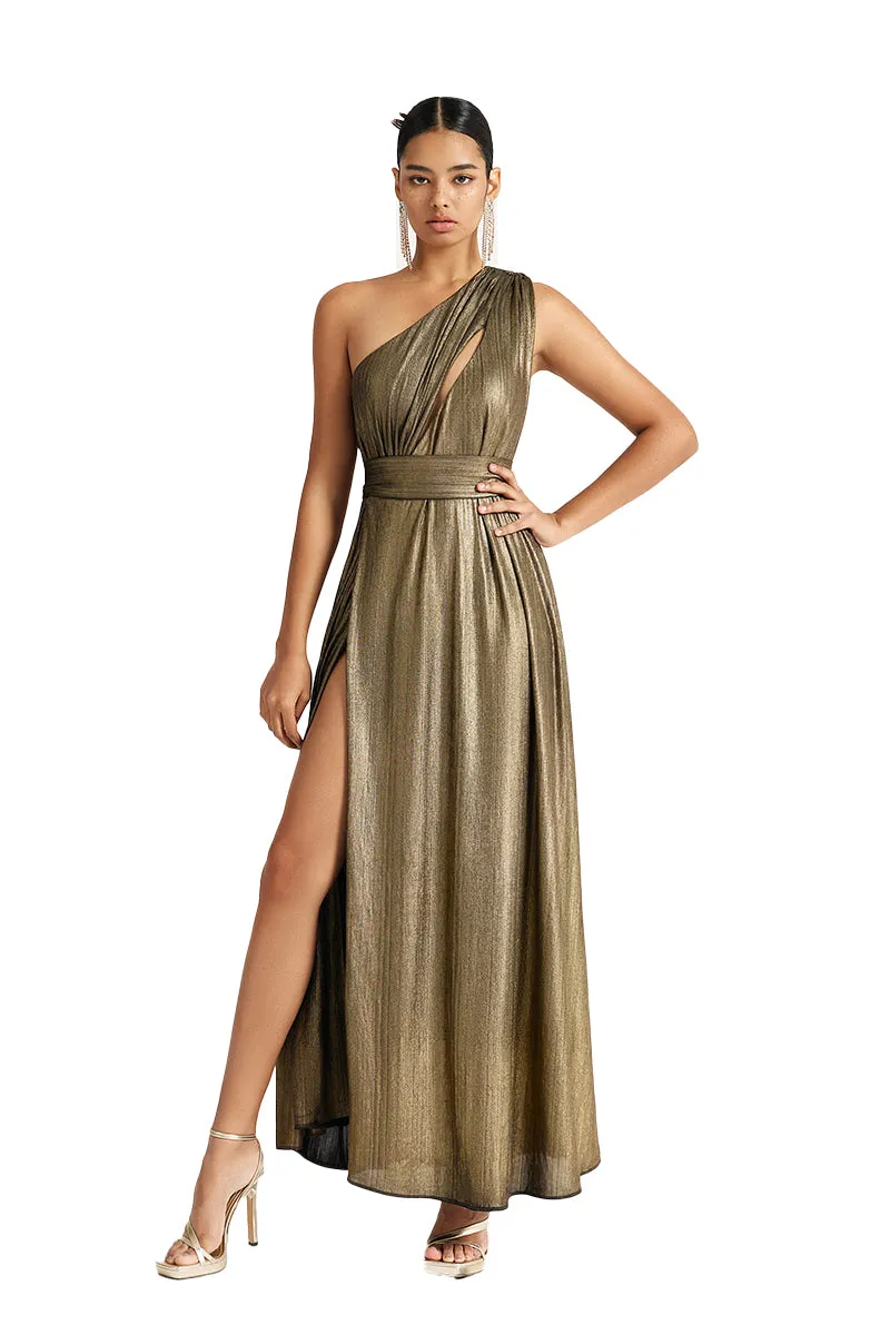 Vintage Gold Slanted Shoulder Light Dress