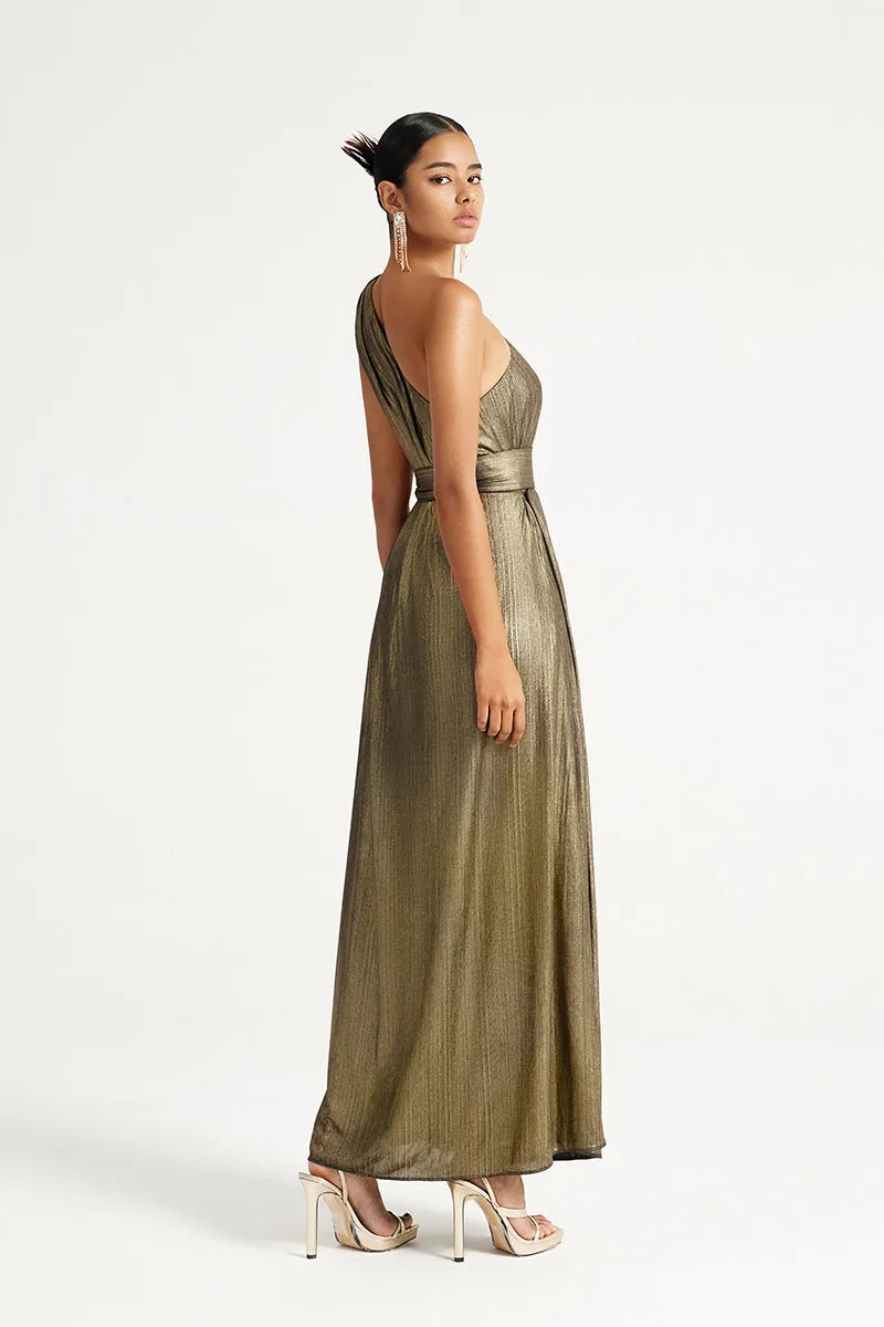 Vintage Gold Slanted Shoulder Light Dress