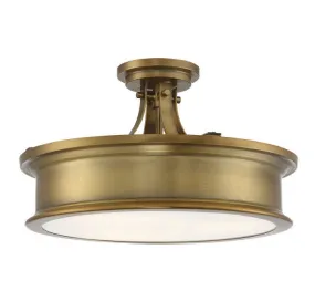 Watkins 3 Light Warm Brass Semi Flush