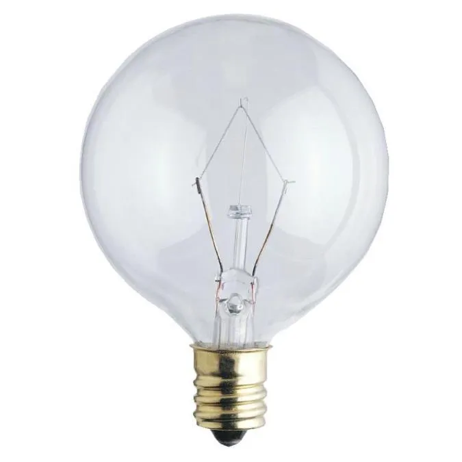 Westinghouse 0360900 60 Watt Incandescent G16 1/2 Globe Clear - 2650 Kelvin - Warm White - 540 Lumens - E12-Candelabra Base - 130 Volt - Box