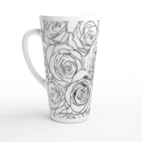 White Rose Top Mug White Latte 17oz Ceramic Mug