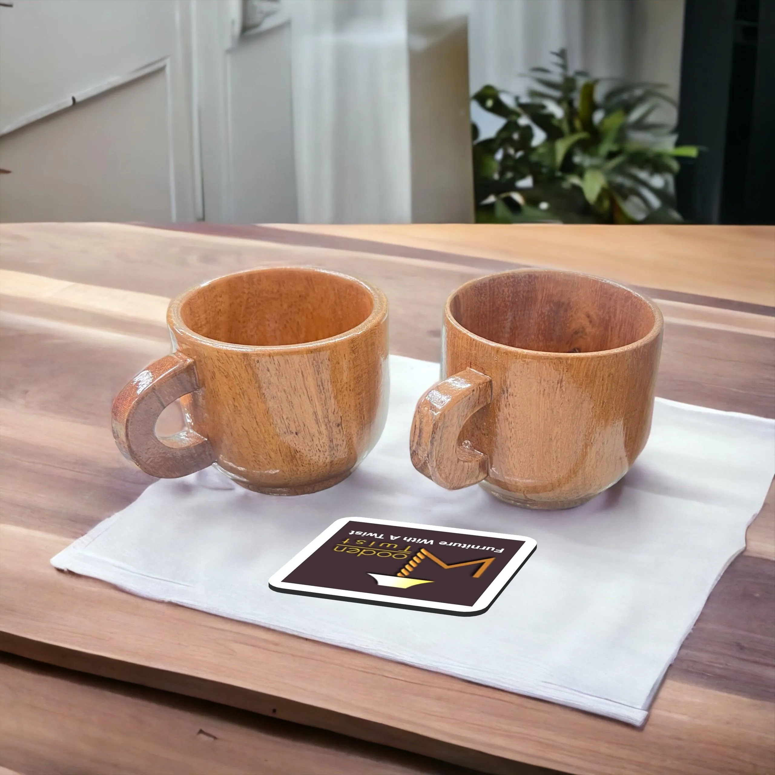 Wooden Twist Modest Acacia Wood Tea & Coffee Cup ( Set of 2 )