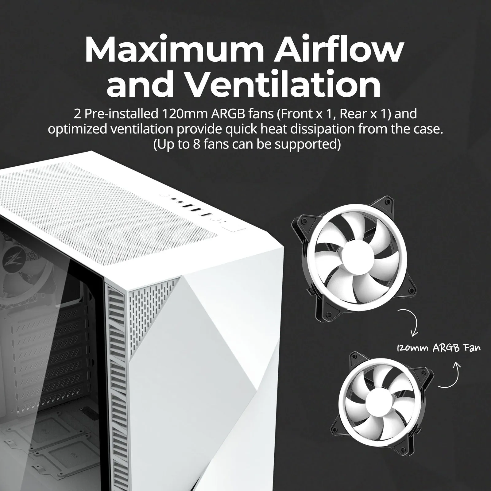 Zalman Z3 Iceberg ATX Mid-Tower Gaming PC Case w/ 2 x ARGB Fans - White