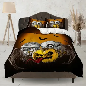 Zombie, mummy and pumpkin halloween bedding & pillowcase, gothic duvet cover, dorm bedding, halloween decor toddler bedding, halloween gift