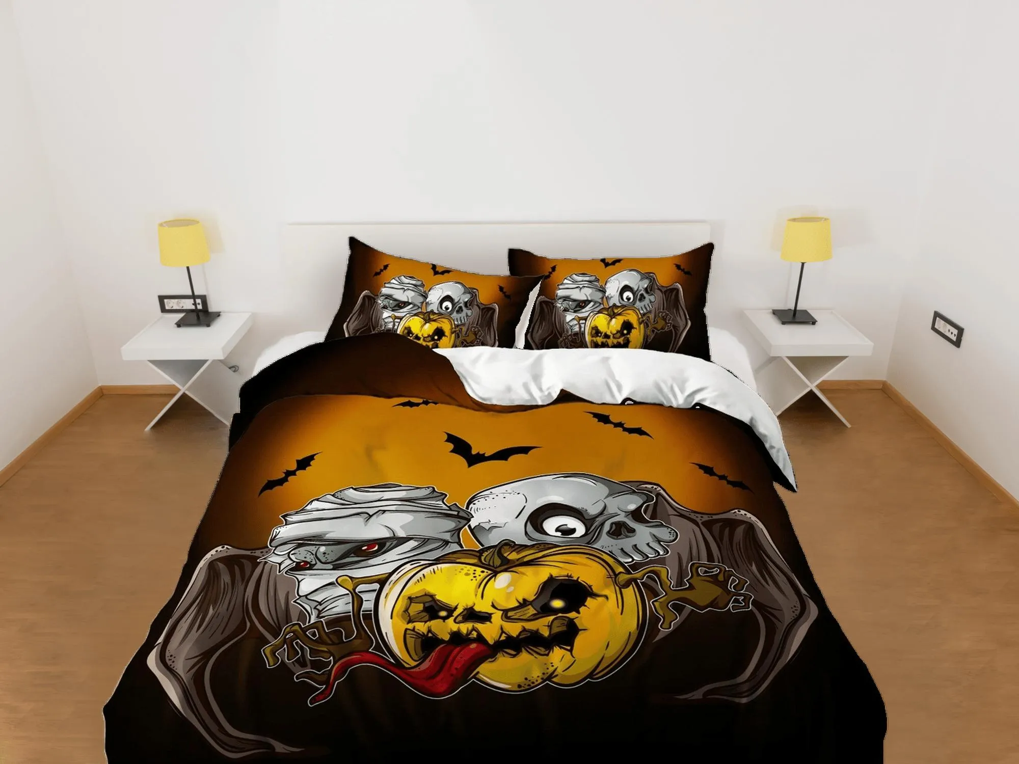 Zombie, mummy and pumpkin halloween bedding & pillowcase, gothic duvet cover, dorm bedding, halloween decor toddler bedding, halloween gift